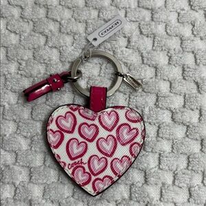 Coach White and Pink Heart Keychain